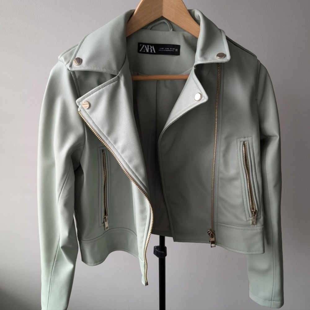 ZARA Mint Green Faux Leather Biker Jacket